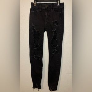 - American Eagle - 00 regular - Black ripped skinny jeans